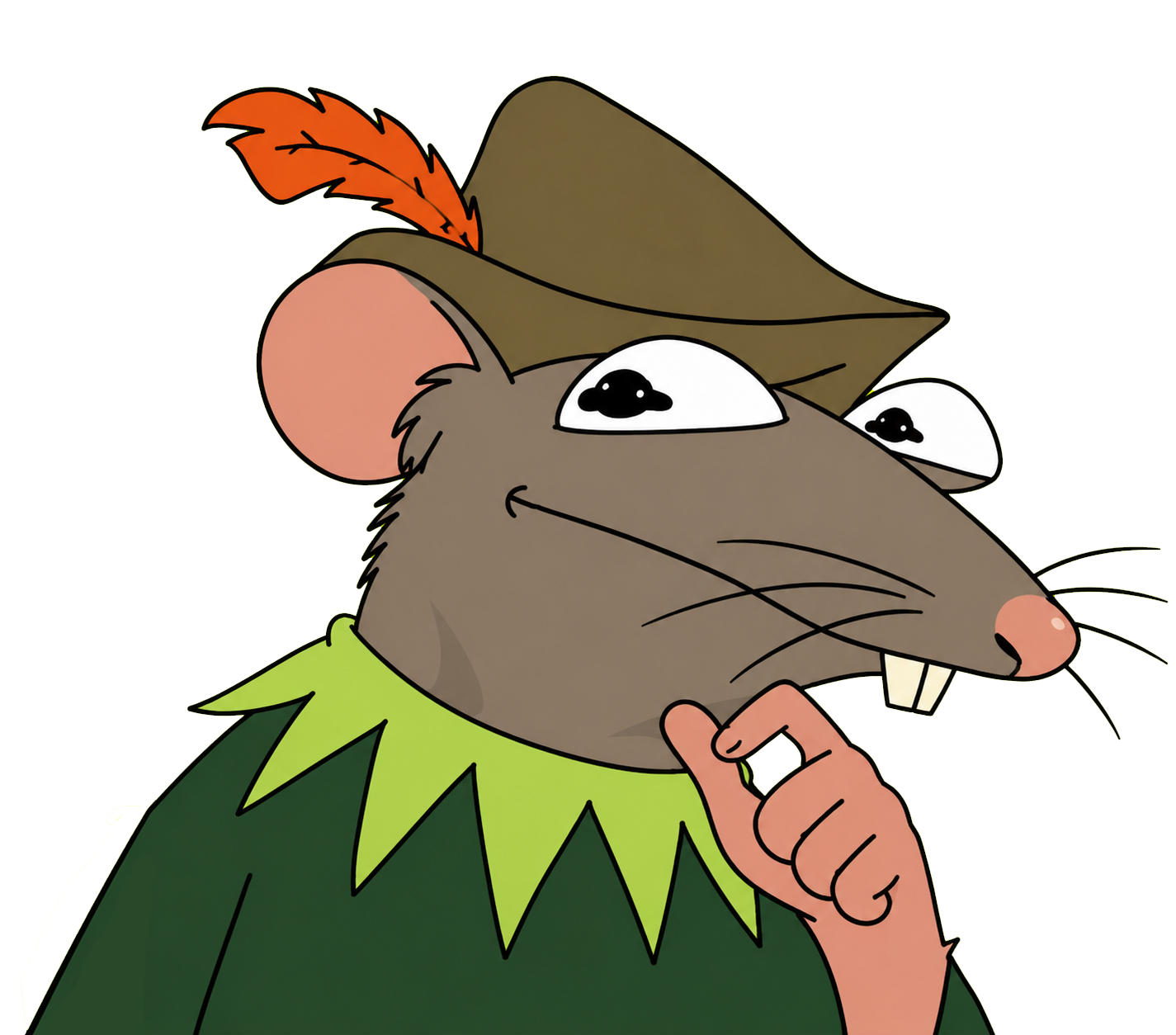 Robin Bad, a mischievous rat in a Robin Hood hat, plotting his next theft